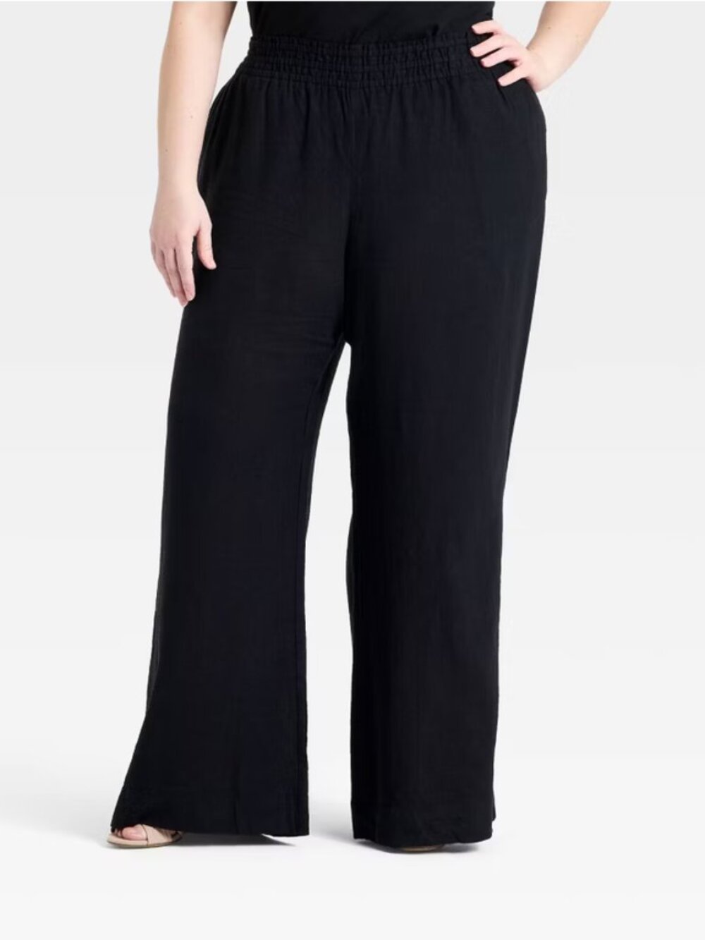 Women's High-Rise Linen Wide Leg Pull-On Pants - A New Day Black XXL Short